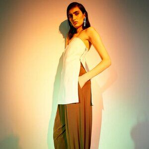 Tibi Fluid Drape Squiggly Strapless Tunic Top